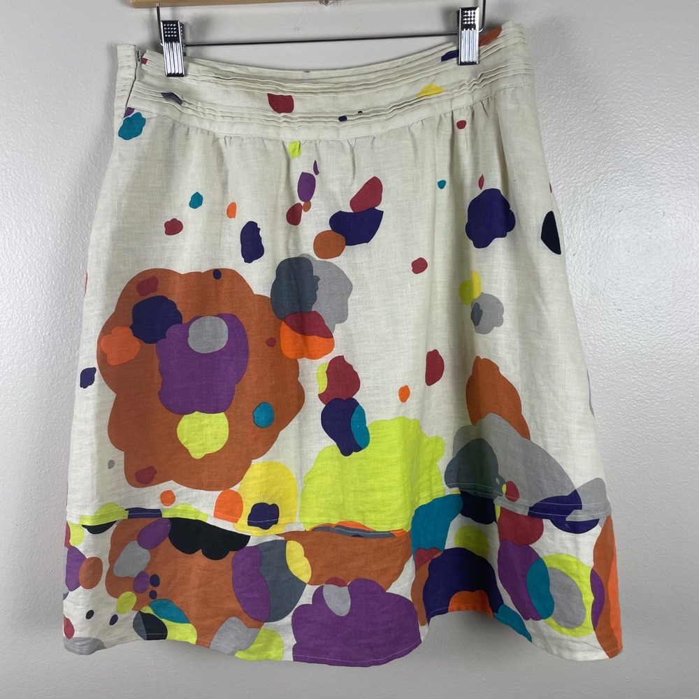Etcetera Women's 8 Skirt Cream Multicolor Abstract Print Linen Cotton‎ NEW